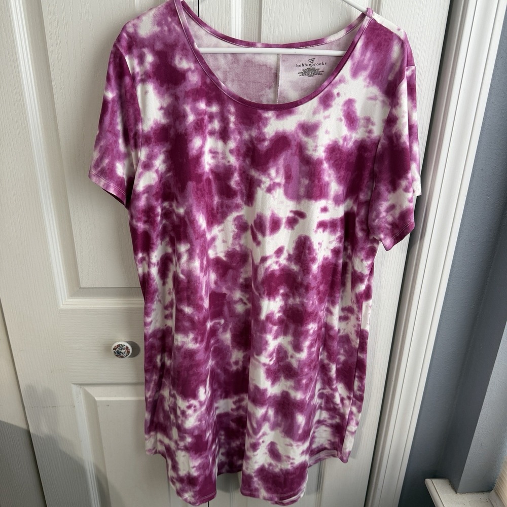 Bobbie Brooks Purple White Tie Dye Shirt Dress Women's Size 2X Beach Boho Travel